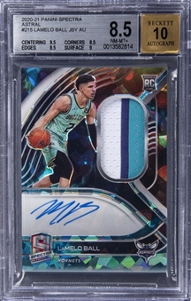 2020-21 Panini Spectra Tie-Dye Refractor #215 LaMelo Ball Signed Patch Rookie Card (#17/35) - BGS NM-MT+ 8.5, BGS 10